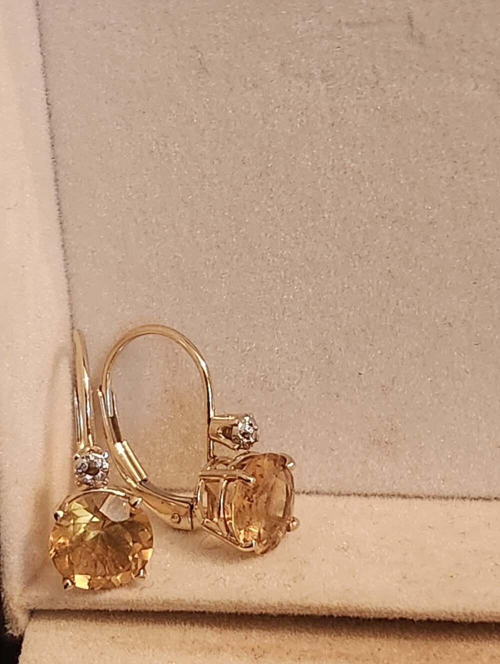 14kt Gold Leverback Earrings with Maderia Citrine + DIAMONDS - Picture 10 of 15